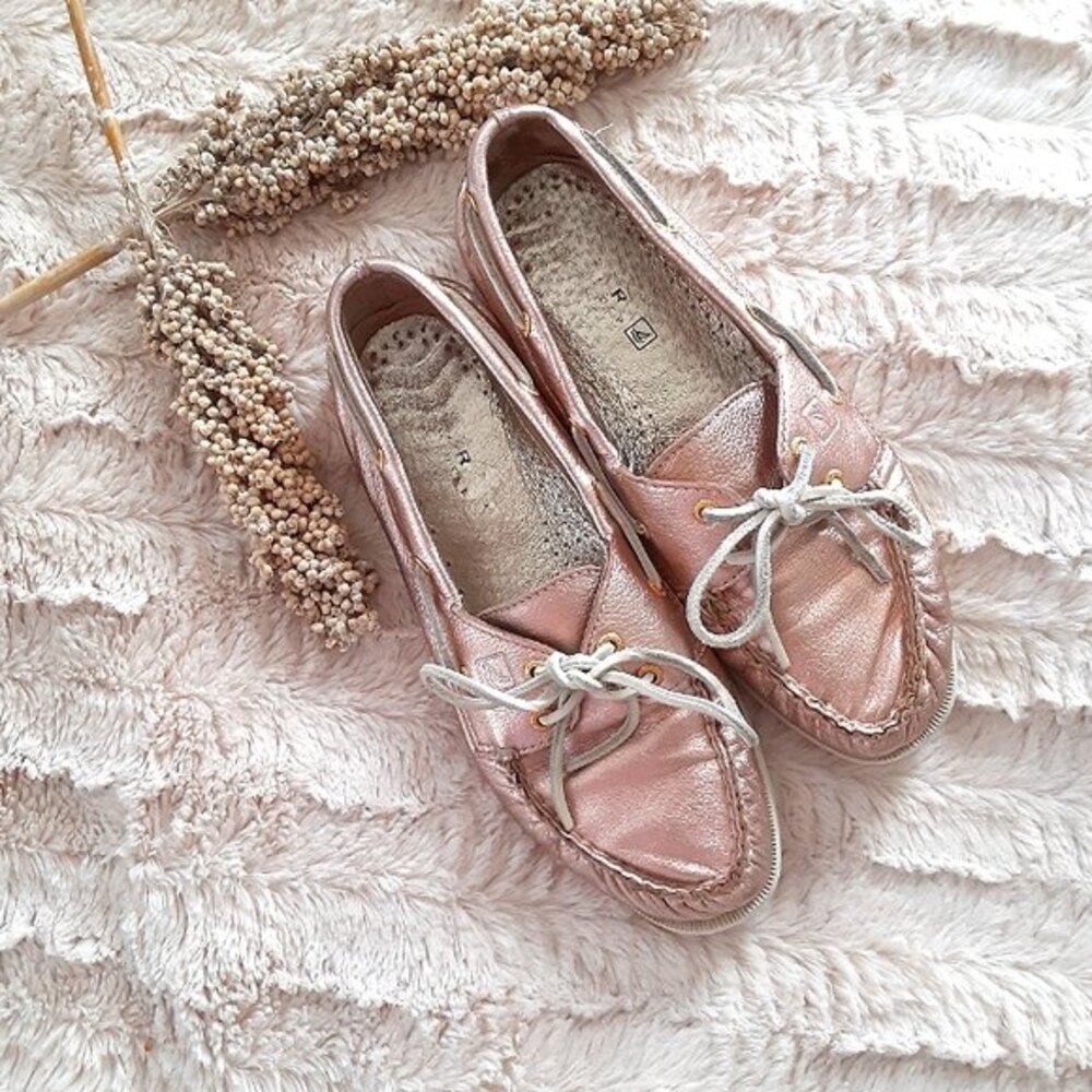 Sperry Rose Gold Cup Metallic Leather Loafers Rose Gold Soft Balletcore Girl 8M